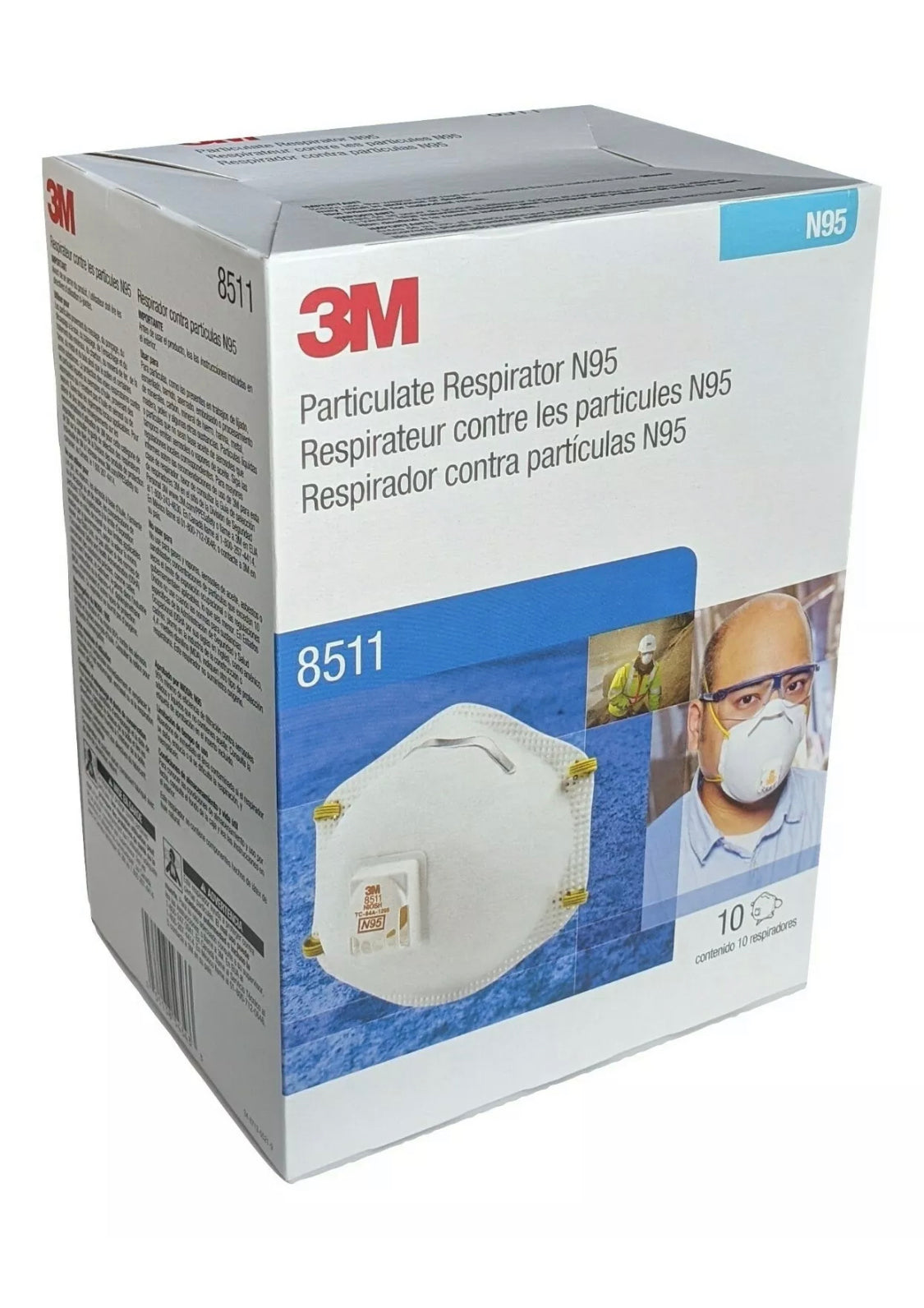 3M 8511 N95 Cool Flow Sanding Vented Particulate Respirators, 10/Box