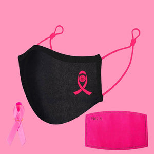 Breast Cancer Pink Ribbon Face Mask Set In Black| The Peoples Mask