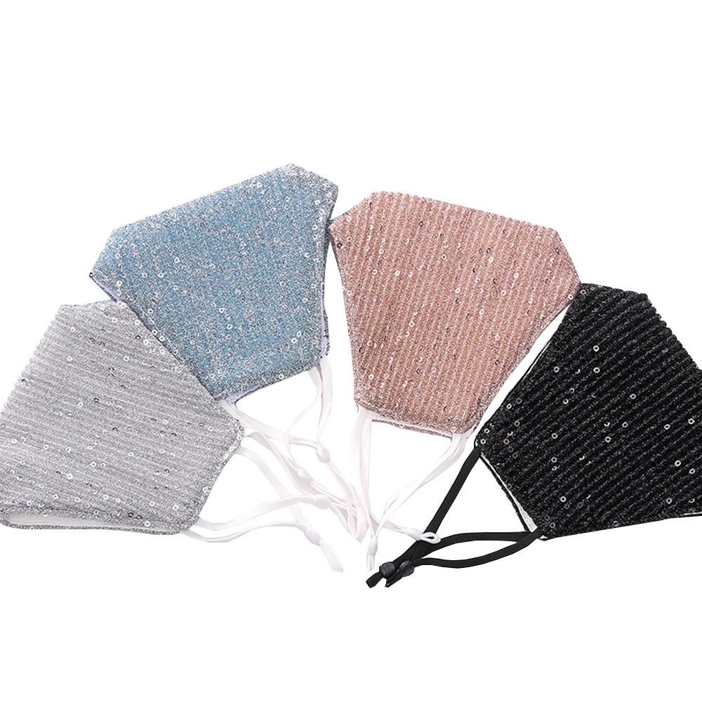 Holiday Face Masks The Peoples Mask Edmonton Collection Stylish Fancy Glam Face Masks with adjustable earloops in silver, light blue, blush pink and black.