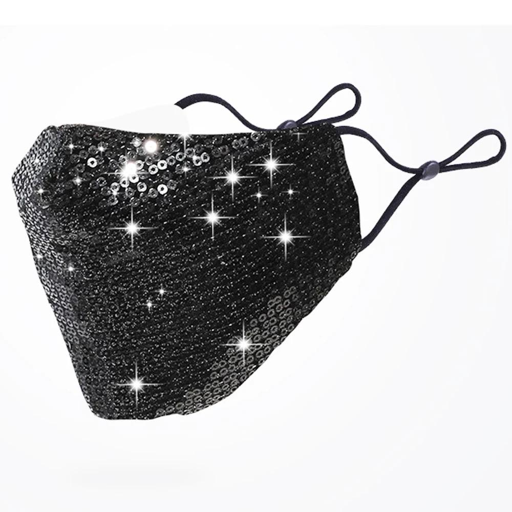 Holiday Glitter Face Mask with Filter Pocket - Black Sequin