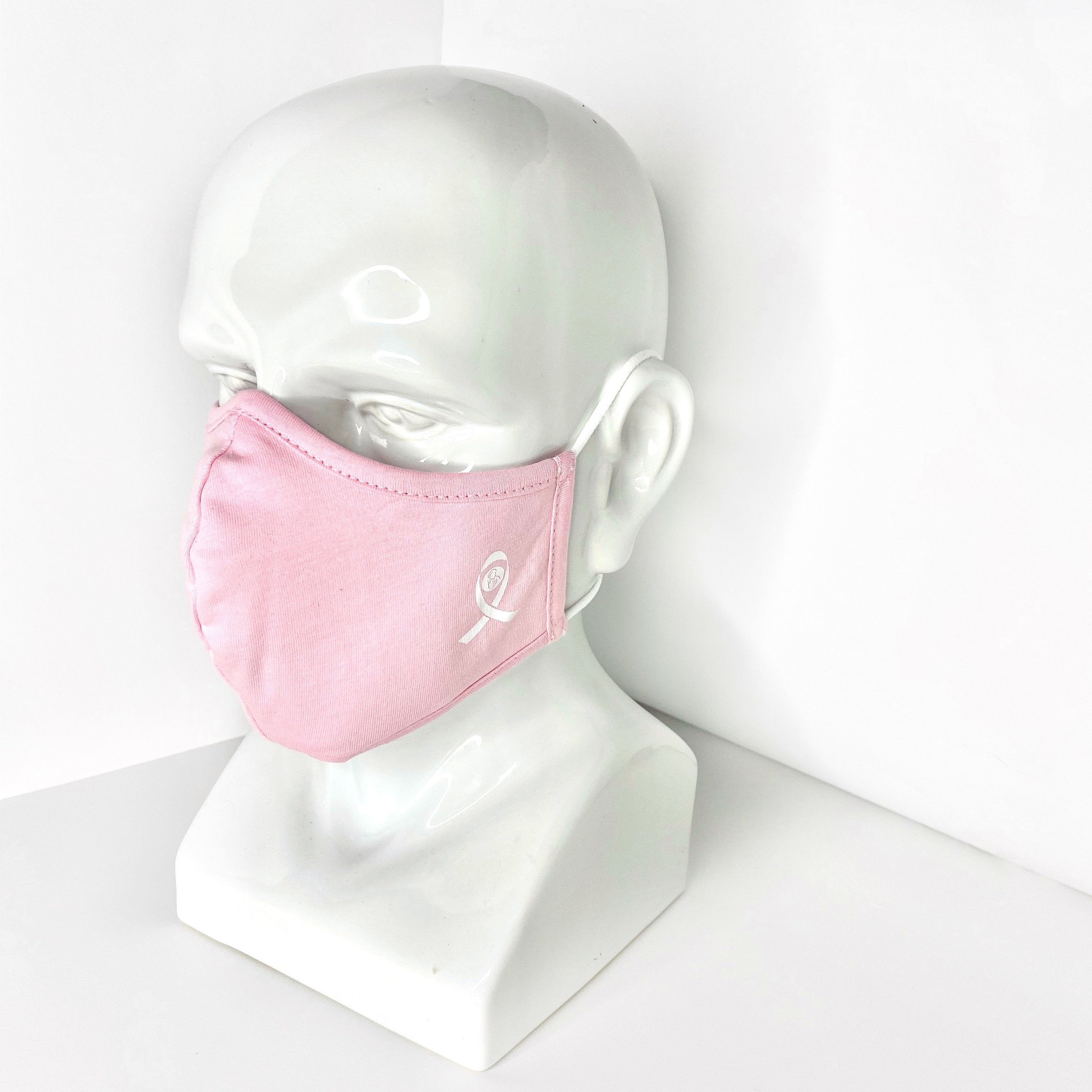 Pink Face Mask with White Breast Cancer Ribbon Logo for Breast Cancer Awareness
