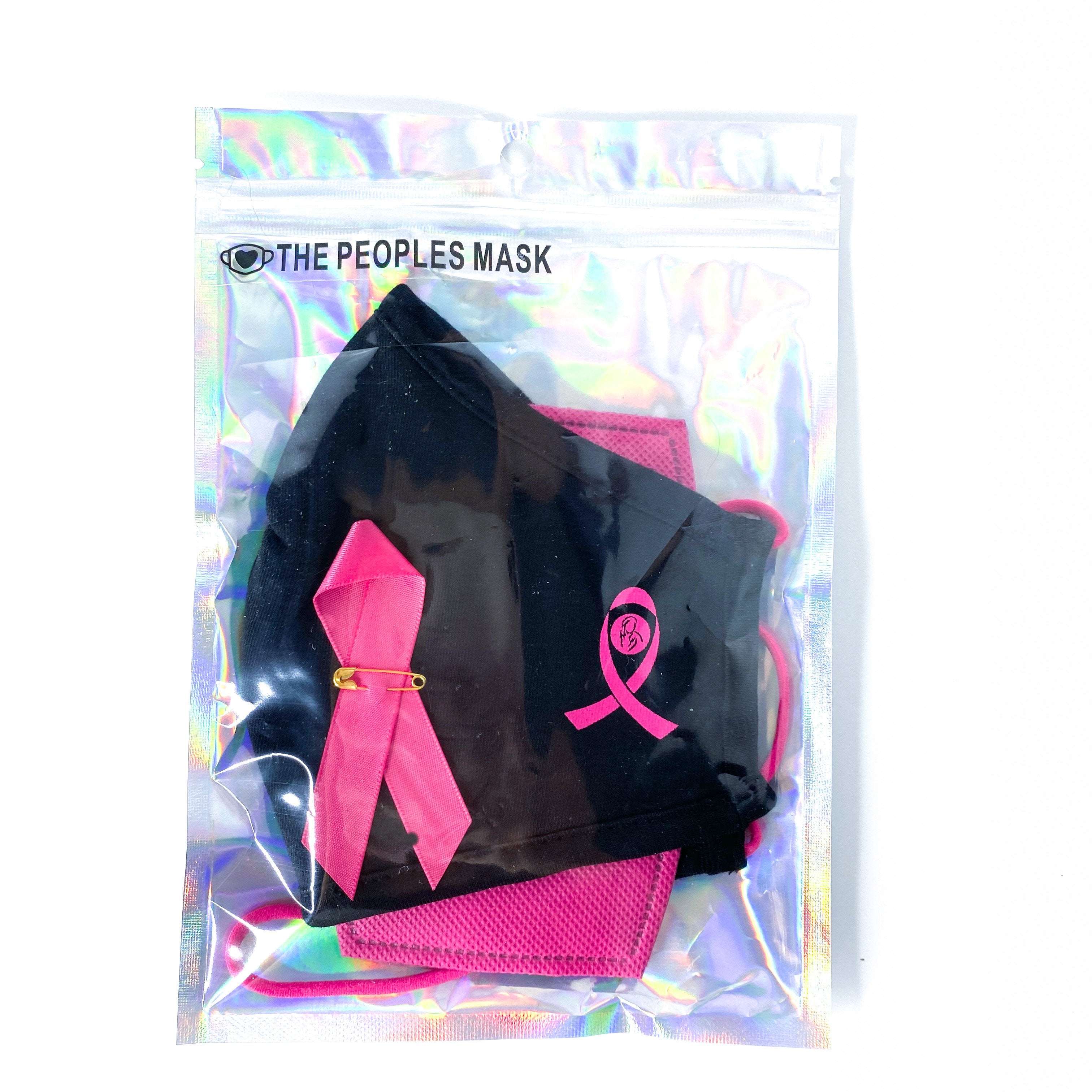 3 Layer Organic Cotton Breast Cancer Pink Ribbon Face Mask With Filter Set