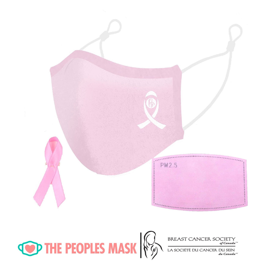 Breast Cancer Pink Ribbon Face Mask Set In Light Pink by The Breast Cancer Society of Canada and The Peoples Mask