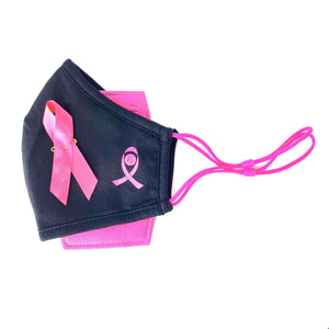 Breast cancer face mask pink ribbon on black mask in canada